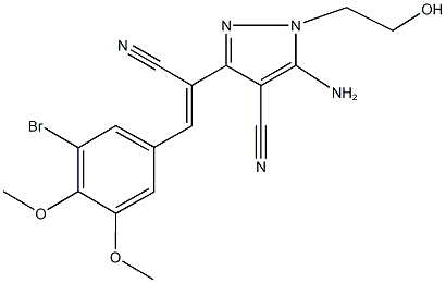 5-amino-3-[2-(3-bromo-4,5-dimethoxyphenyl)-1-cyanovinyl]-1-(2-hydroxyethyl)-1H-pyrazole-4-carbonitrile 结构式