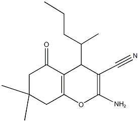 2-amino-7,7-dimethyl-4-(1-methylbutyl)-5-oxo-5,6,7,8-tetrahydro-4H-chromene-3-carbonitrile 结构式