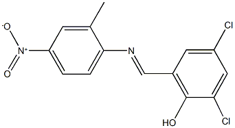 2,4-dichloro-6-[({4-nitro-2-methylphenyl}imino)methyl]phenol 结构式