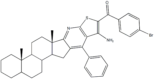 (10-amino-4a,6a-dimethyl-11-phenyl-2,3,4,4a,4b,5,6,6a,12,12a,12b,13,14,14a-tetradecahydro-1H-naphtho[2',1':4,5]indeno[1,2-b]thieno[3,2-e]pyridin-9-yl)(4-bromophenyl)methanone 结构式