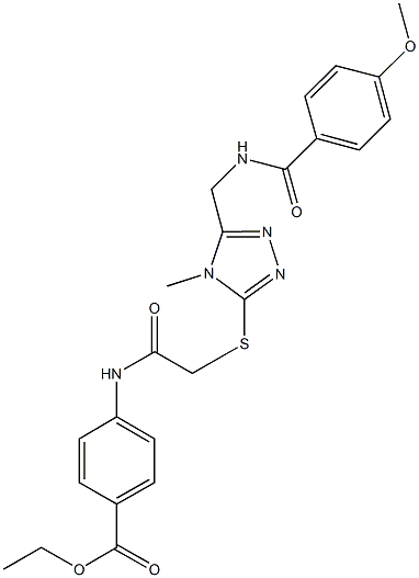 ethyl 4-({[(5-{[(4-methoxybenzoyl)amino]methyl}-4-methyl-4H-1,2,4-triazol-3-yl)sulfanyl]acetyl}amino)benzoate 结构式