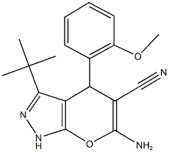 6-amino-3-tert-butyl-4-(2-methoxyphenyl)-1,4-dihydropyrano[2,3-c]pyrazole-5-carbonitrile 结构式