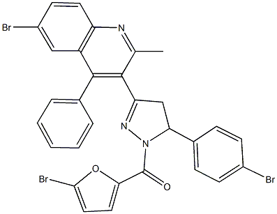 6-bromo-3-[1-(5-bromo-2-furoyl)-5-(4-bromophenyl)-4,5-dihydro-1H-pyrazol-3-yl]-2-methyl-4-phenylquinoline 结构式