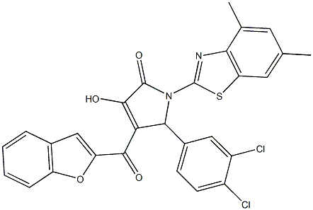 4-(1-benzofuran-2-ylcarbonyl)-5-(3,4-dichlorophenyl)-1-(4,6-dimethyl-1,3-benzothiazol-2-yl)-3-hydroxy-1,5-dihydro-2H-pyrrol-2-one 结构式