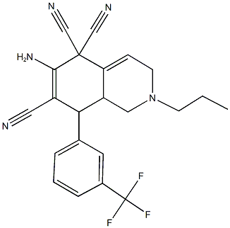 6-amino-2-propyl-8-[3-(trifluoromethyl)phenyl]-2,3,8,8a-tetrahydro-5,5,7(1H)-isoquinolinetricarbonitrile 结构式