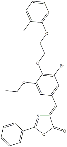 4-{3-bromo-5-ethoxy-4-[2-(2-methylphenoxy)ethoxy]benzylidene}-2-phenyl-1,3-oxazol-5(4H)-one 结构式