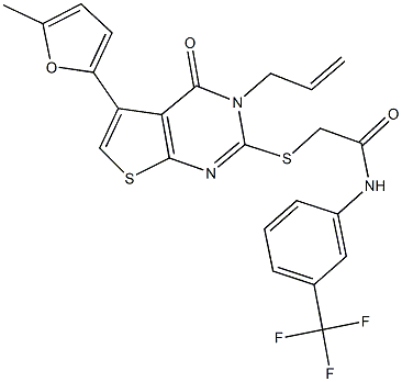 2-{[3-allyl-5-(5-methyl-2-furyl)-4-oxo-3,4-dihydrothieno[2,3-d]pyrimidin-2-yl]sulfanyl}-N-[3-(trifluoromethyl)phenyl]acetamide 结构式