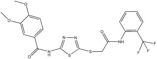 3,4-dimethoxy-N-[5-({2-oxo-2-[2-(trifluoromethyl)anilino]ethyl}sulfanyl)-1,3,4-thiadiazol-2-yl]benzamide 结构式