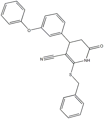 2-(benzylsulfanyl)-6-oxo-4-(3-phenoxyphenyl)-1,4,5,6-tetrahydro-3-pyridinecarbonitrile 结构式