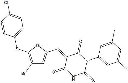 5-({4-bromo-5-[(4-chlorophenyl)sulfanyl]-2-furyl}methylene)-1-(3,5-dimethylphenyl)-2-thioxodihydro-4,6(1H,5H)-pyrimidinedione 结构式