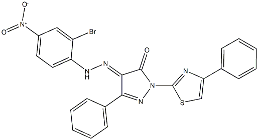 3-phenyl-1-(4-phenyl-1,3-thiazol-2-yl)-1H-pyrazole-4,5-dione 4-({2-bromo-4-nitrophenyl}hydrazone) 结构式