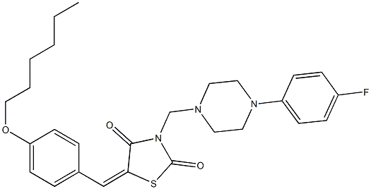 3-{[4-(4-fluorophenyl)-1-piperazinyl]methyl}-5-[4-(hexyloxy)benzylidene]-1,3-thiazolidine-2,4-dione 结构式