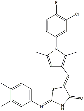 5-{[1-(3-chloro-4-fluorophenyl)-2,5-dimethyl-1H-pyrrol-3-yl]methylene}-2-[(3,4-dimethylphenyl)imino]-1,3-thiazolidin-4-one 结构式