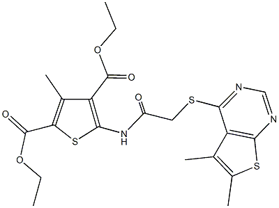 diethyl 5-({[(5,6-dimethylthieno[2,3-d]pyrimidin-4-yl)sulfanyl]acetyl}amino)-3-methyl-2,4-thiophenedicarboxylate 结构式