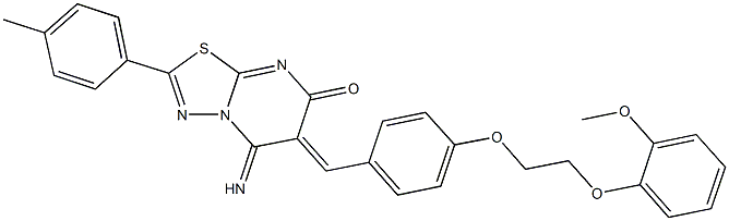 5-imino-6-{4-[2-(2-methoxyphenoxy)ethoxy]benzylidene}-2-(4-methylphenyl)-5,6-dihydro-7H-[1,3,4]thiadiazolo[3,2-a]pyrimidin-7-one 结构式