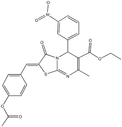 ethyl 2-[4-(acetyloxy)benzylidene]-5-{3-nitrophenyl}-7-methyl-3-oxo-2,3-dihydro-5H-[1,3]thiazolo[3,2-a]pyrimidine-6-carboxylate 结构式