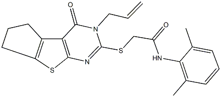 2-[(3-allyl-4-oxo-3,5,6,7-tetrahydro-4H-cyclopenta[4,5]thieno[2,3-d]pyrimidin-2-yl)sulfanyl]-N-(2,6-dimethylphenyl)acetamide 结构式