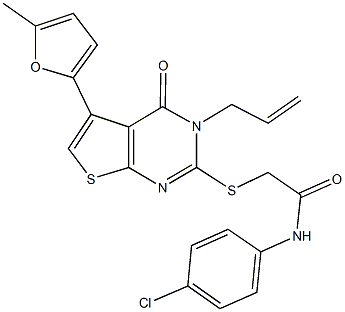 2-{[3-allyl-5-(5-methyl-2-furyl)-4-oxo-3,4-dihydrothieno[2,3-d]pyrimidin-2-yl]sulfanyl}-N-(4-chlorophenyl)acetamide 结构式