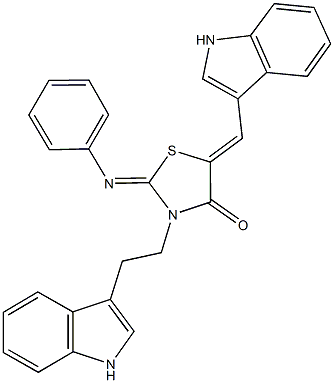 3-[2-(1H-indol-3-yl)ethyl]-5-(1H-indol-3-ylmethylene)-2-(phenylimino)-1,3-thiazolidin-4-one 结构式