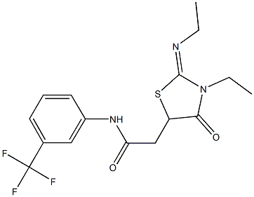 2-[3-ethyl-2-(ethylimino)-4-oxo-1,3-thiazolidin-5-yl]-N-[3-(trifluoromethyl)phenyl]acetamide 结构式