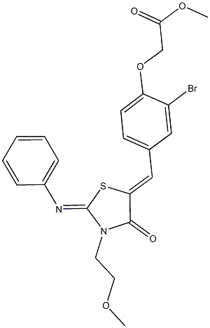 methyl (2-bromo-4-{[3-(2-methoxyethyl)-4-oxo-2-(phenylimino)-1,3-thiazolidin-5-ylidene]methyl}phenoxy)acetate 结构式