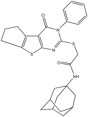 N-(1-adamantyl)-2-[(4-oxo-3-phenyl-3,5,6,7-tetrahydro-4H-cyclopenta[4,5]thieno[2,3-d]pyrimidin-2-yl)sulfanyl]acetamide 结构式