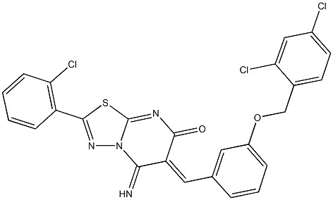 2-(2-chlorophenyl)-6-{3-[(2,4-dichlorobenzyl)oxy]benzylidene}-5-imino-5,6-dihydro-7H-[1,3,4]thiadiazolo[3,2-a]pyrimidin-7-one 结构式