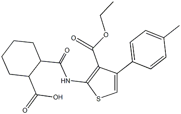2-({[3-(ethoxycarbonyl)-4-(4-methylphenyl)-2-thienyl]amino}carbonyl)cyclohexanecarboxylic acid 结构式