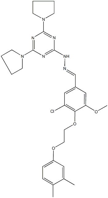 3-chloro-4-[2-(3,4-dimethylphenoxy)ethoxy]-5-methoxybenzaldehyde (4,6-dipyrrolidin-1-yl-1,3,5-triazin-2-yl)hydrazone 结构式