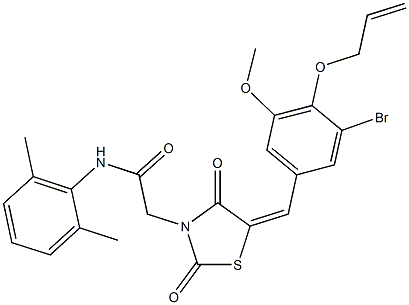 2-{5-[4-(allyloxy)-3-bromo-5-methoxybenzylidene]-2,4-dioxo-1,3-thiazolidin-3-yl}-N-(2,6-dimethylphenyl)acetamide 结构式