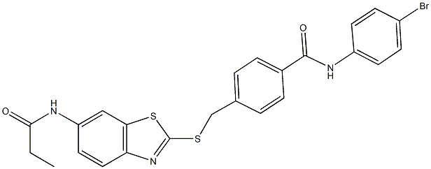 N-(4-bromophenyl)-4-({[6-(propionylamino)-1,3-benzothiazol-2-yl]sulfanyl}methyl)benzamide 结构式