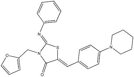 3-(2-furylmethyl)-2-(phenylimino)-5-[4-(1-piperidinyl)benzylidene]-1,3-thiazolidin-4-one 结构式