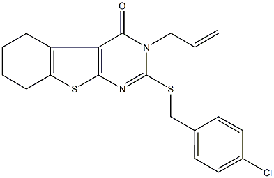 3-allyl-2-[(4-chlorobenzyl)sulfanyl]-5,6,7,8-tetrahydro[1]benzothieno[2,3-d]pyrimidin-4(3H)-one 结构式