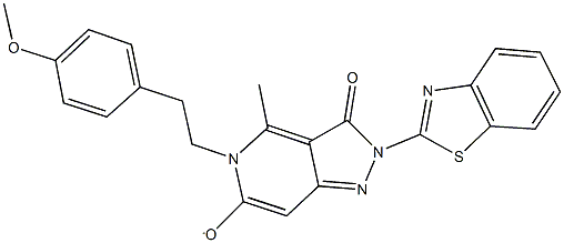 2-(1,3-benzothiazol-2-yl)-5-[2-(4-methoxyphenyl)ethyl]-4-methyl-3-oxo-3,5-dihydro-2H-pyrazolo[4,3-c]pyridin-6-olate 结构式