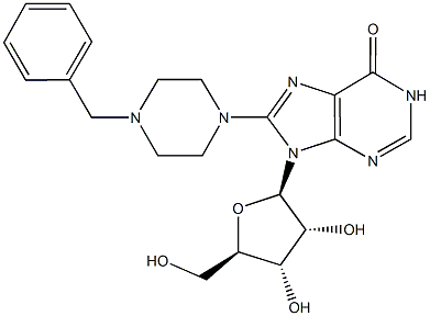 8-(4-benzyl-1-piperazinyl)-9-[3,4-dihydroxy-5-(hydroxymethyl)tetrahydro-2-furanyl]-1,9-dihydro-6H-purin-6-one 结构式