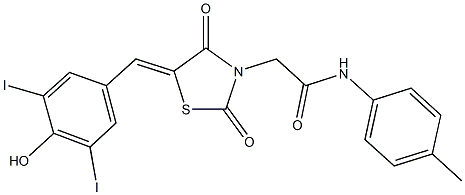 2-[5-(4-hydroxy-3,5-diiodobenzylidene)-2,4-dioxo-1,3-thiazolidin-3-yl]-N-(4-methylphenyl)acetamide 结构式