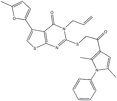 3-allyl-2-{[2-(2,5-dimethyl-1-phenyl-1H-pyrrol-3-yl)-2-oxoethyl]sulfanyl}-5-(5-methyl-2-furyl)thieno[2,3-d]pyrimidin-4(3H)-one 结构式