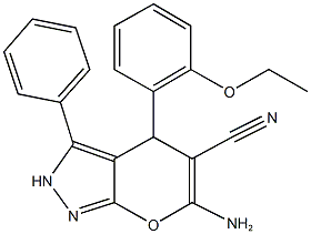 6-amino-4-(2-ethoxyphenyl)-3-phenyl-2,4-dihydropyrano[2,3-c]pyrazole-5-carbonitrile 结构式