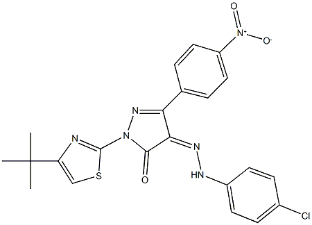 1-(4-tert-butyl-1,3-thiazol-2-yl)-3-{4-nitrophenyl}-1H-pyrazole-4,5-dione 4-[(4-chlorophenyl)hydrazone] 结构式