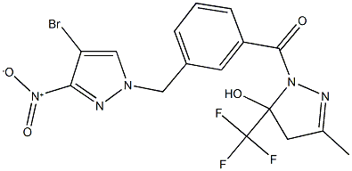 1-[3-({4-bromo-3-nitro-1H-pyrazol-1-yl}methyl)benzoyl]-3-methyl-5-(trifluoromethyl)-4,5-dihydro-1H-pyrazol-5-ol 结构式