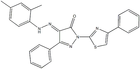 3-phenyl-1-(4-phenyl-1,3-thiazol-2-yl)-1H-pyrazole-4,5-dione 4-[(2,4-dimethylphenyl)hydrazone] 结构式