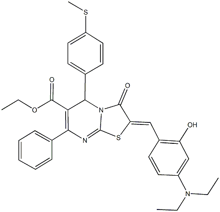 ethyl 2-[4-(diethylamino)-2-hydroxybenzylidene]-5-[4-(methylsulfanyl)phenyl]-3-oxo-7-phenyl-2,3-dihydro-5H-[1,3]thiazolo[3,2-a]pyrimidine-6-carboxylate 结构式