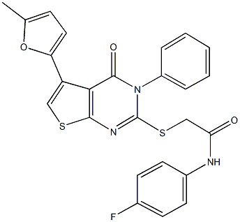 N-(4-fluorophenyl)-2-{[5-(5-methyl-2-furyl)-4-oxo-3-phenyl-3,4-dihydrothieno[2,3-d]pyrimidin-2-yl]sulfanyl}acetamide 结构式