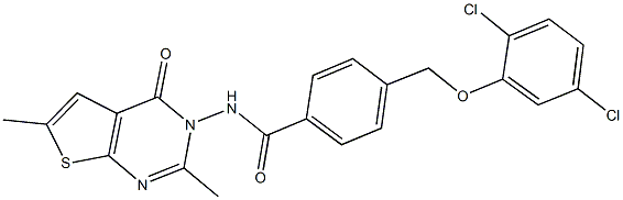 4-[(2,5-dichlorophenoxy)methyl]-N-(2,6-dimethyl-4-oxothieno[2,3-d]pyrimidin-3(4H)-yl)benzamide 结构式