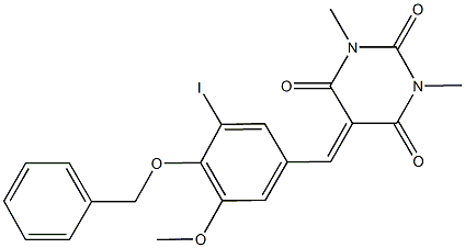 5-[4-(benzyloxy)-3-iodo-5-methoxybenzylidene]-1,3-dimethyl-2,4,6(1H,3H,5H)-pyrimidinetrione 结构式