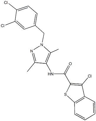 3-chloro-N-[1-(3,4-dichlorobenzyl)-3,5-dimethyl-1H-pyrazol-4-yl]-1-benzothiophene-2-carboxamide 结构式