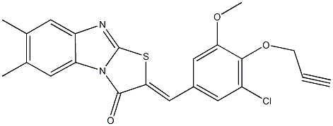 2-[3-chloro-5-methoxy-4-(2-propynyloxy)benzylidene]-6,7-dimethyl[1,3]thiazolo[3,2-a]benzimidazol-3(2H)-one 结构式
