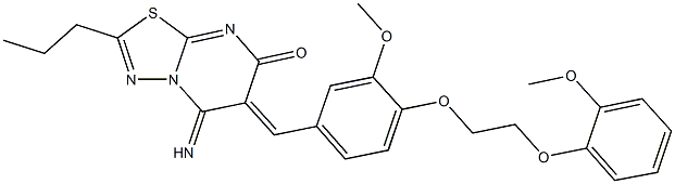 5-imino-6-{3-methoxy-4-[2-(2-methoxyphenoxy)ethoxy]benzylidene}-2-propyl-5,6-dihydro-7H-[1,3,4]thiadiazolo[3,2-a]pyrimidin-7-one 结构式