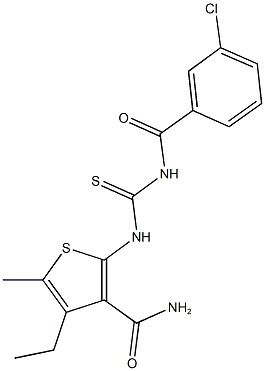 2-({[(3-chlorobenzoyl)amino]carbothioyl}amino)-4-ethyl-5-methyl-3-thiophenecarboxamide 结构式