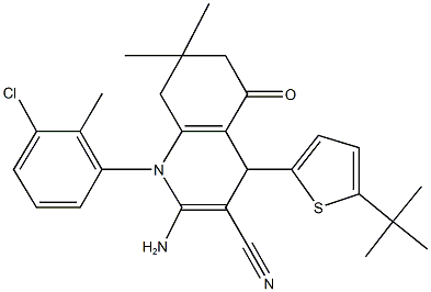 2-amino-4-(5-tert-butylthien-2-yl)-1-(3-chloro-2-methylphenyl)-7,7-dimethyl-5-oxo-1,4,5,6,7,8-hexahydroquinoline-3-carbonitrile 结构式